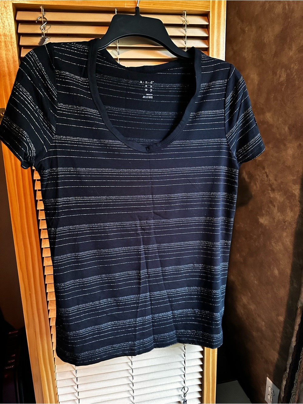 A New Day Black Tee scoop neck and Subtle Silver Stripes